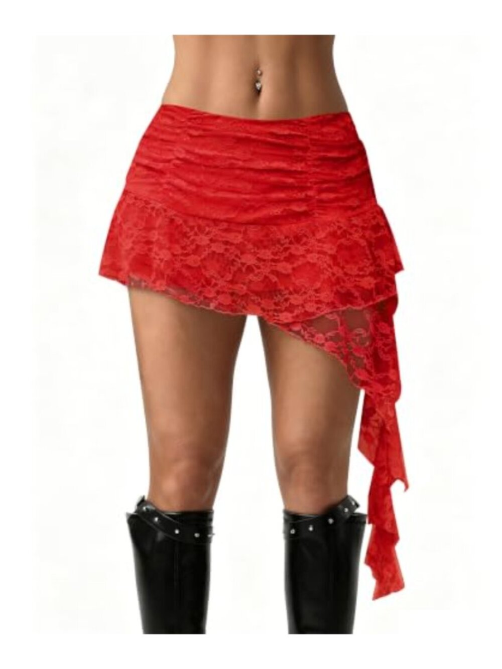 Women's Lace Ruffle Asymmetrical Mini Skirt Low Rise Y2K Stretch Party